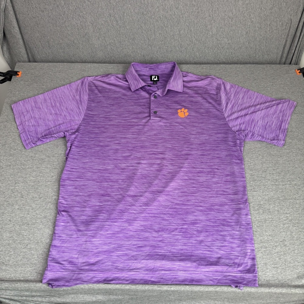 Footjoy Clemson Tigers Polo Shirt Mens Size XXL Purple Striped Preppy School